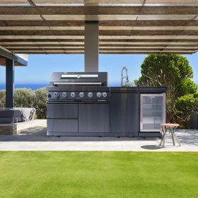 43-Inch 6-Burner 85000 BTU Deluxe Stainless Steel Gas Outdoor Kitchen Bar Barbecue Island Grill + Wine Cooler Compact Refrigerator + Rotisserie k 43-Inch 6-Burner 85000 BTU Deluxe Stainless Steel Gas Outdoor Kitchen Bar Barbecue Island Grill + Wine Cooler Compact Refrigerator + Rotisserie k